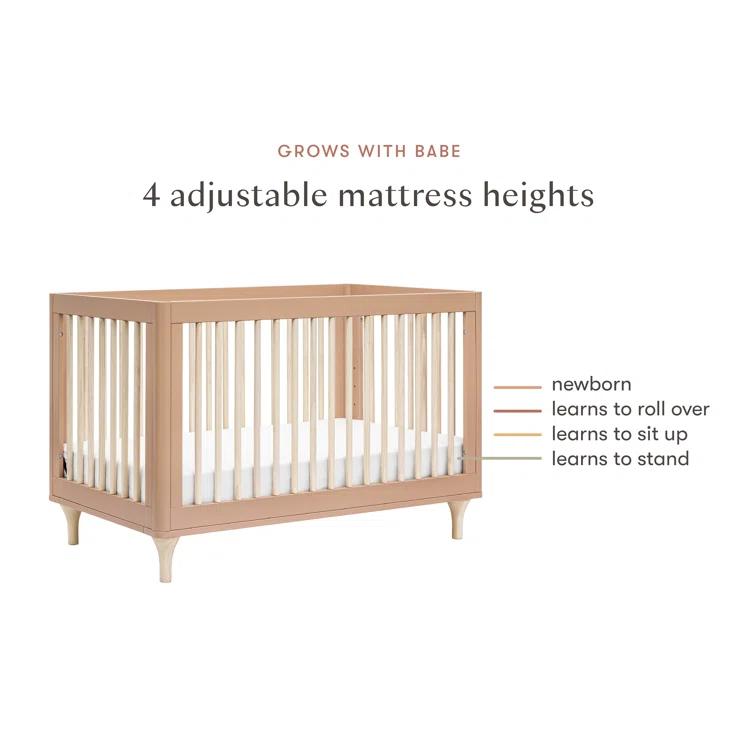 Babyletto Lolly Canyon Pink & Washed Natural Wood 3-in-1 Convertible Baby Crib with Toddler Bed Conversion Kit