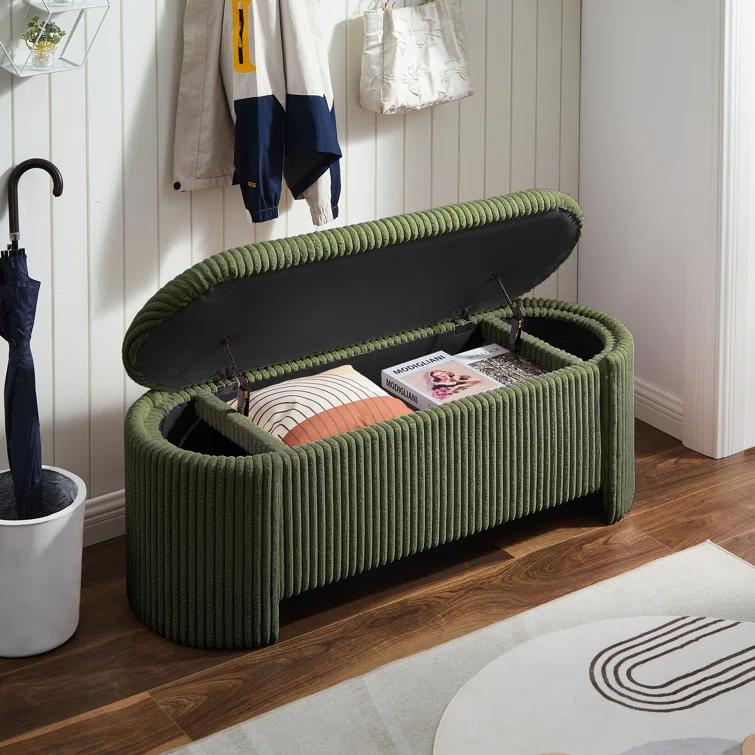Latitude Run® Nikoma Corduroy Upholstered Storage Bench