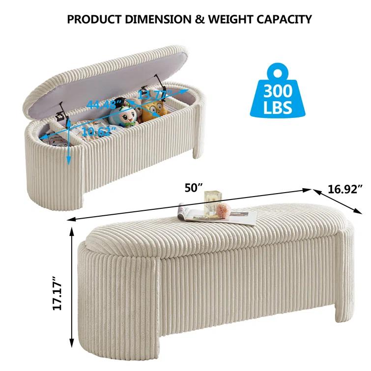 Latitude Run® Nikoma Corduroy Upholstered Storage Bench