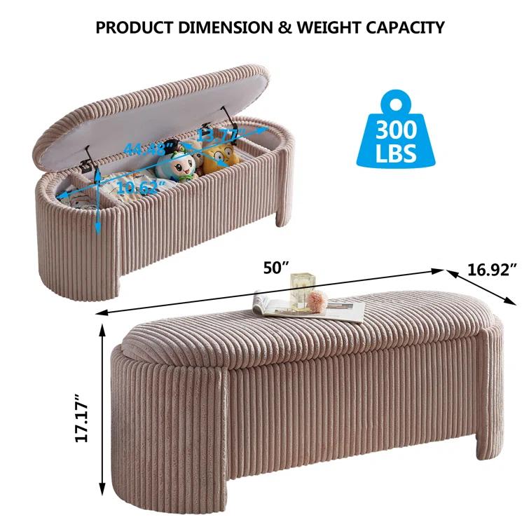 Latitude Run® Nikoma Corduroy Upholstered Storage Bench