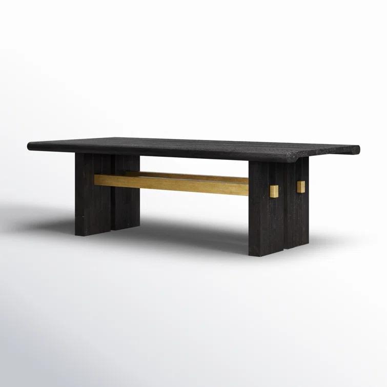 Black and Natural Pine Wood Rectangular Dining Table