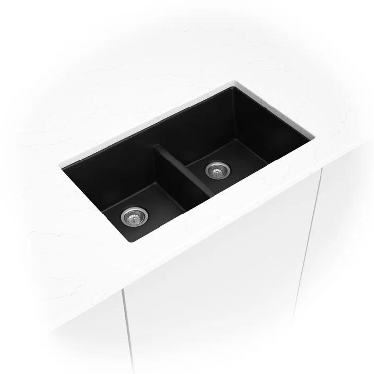 Double Bowl 33" X 19" Quartz Undermount 50/50 Kitchen Sink