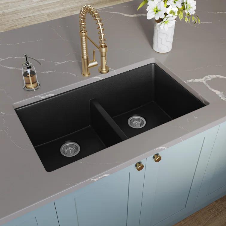Double Bowl 33" X 19" Quartz Undermount 50/50 Kitchen Sink