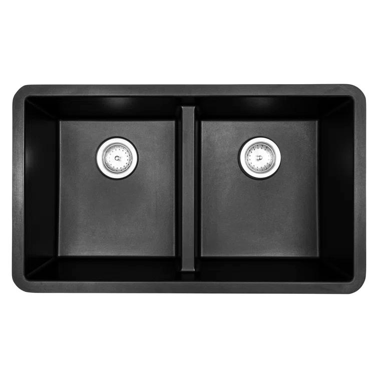 Double Bowl 33" X 19" Quartz Undermount 50/50 Kitchen Sink