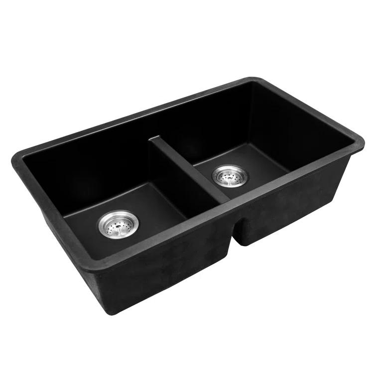Double Bowl 33" X 19" Quartz Undermount 50/50 Kitchen Sink