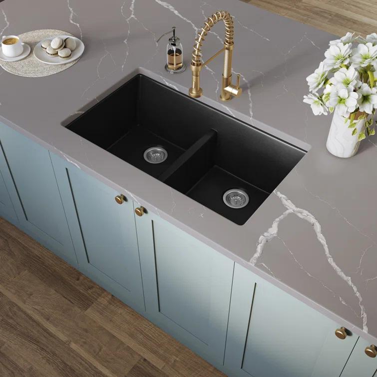 Double Bowl 33" X 19" Quartz Undermount 50/50 Kitchen Sink
