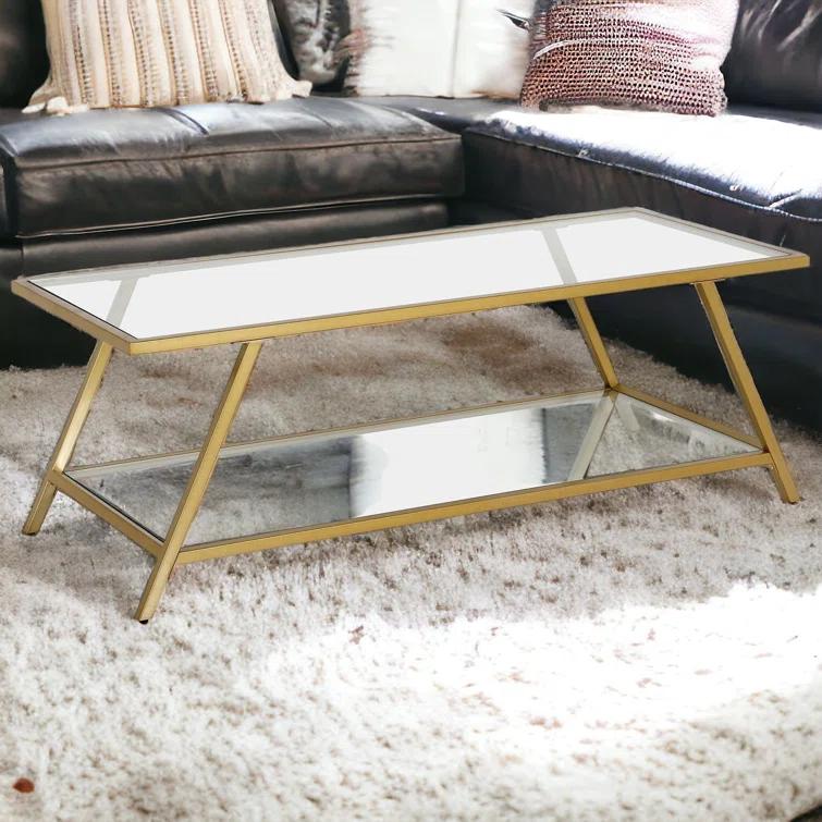 Yair 48" Glass And Steel Coffee Table With Shelf