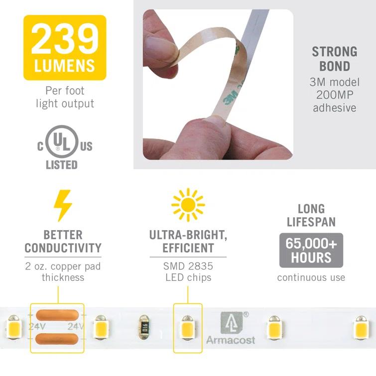 Armacost Lighting 155260 RibbonFlex Pro, 24V, 4000K, 60LEDs/M, IP20, 20M Undercabinet Strip Light