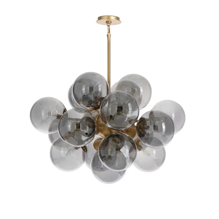 Natural Brass Sputnik Chandelier with Smoke Glass Globes