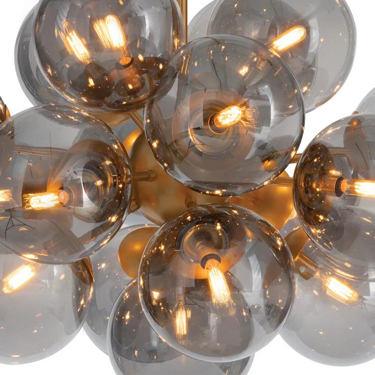 Natural Brass Sputnik Chandelier with Smoke Glass Globes