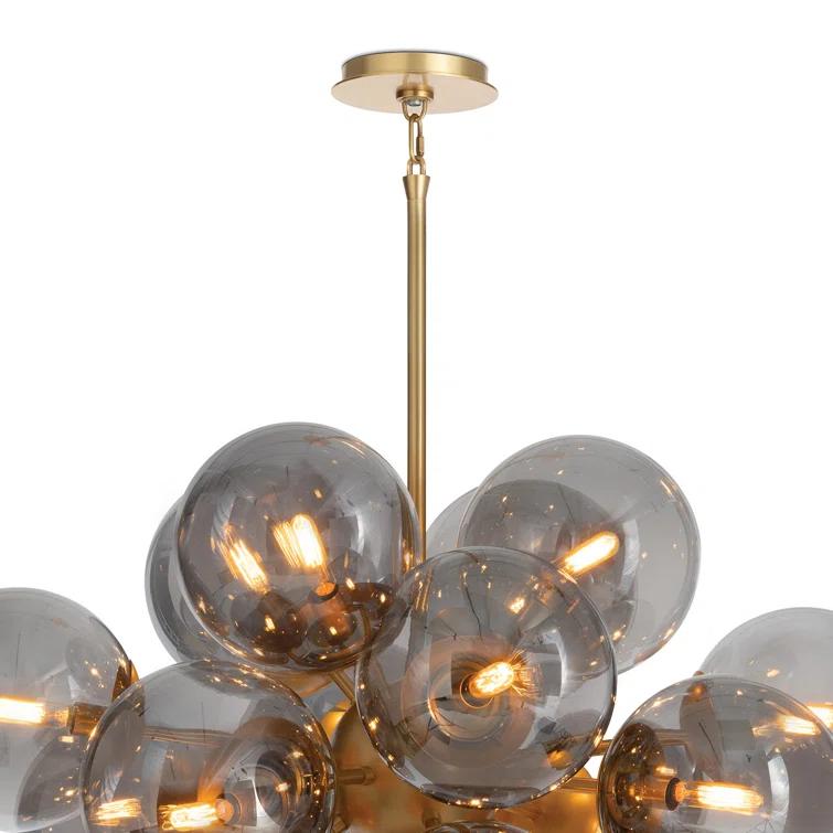 Natural Brass Sputnik Chandelier with Smoke Glass Globes