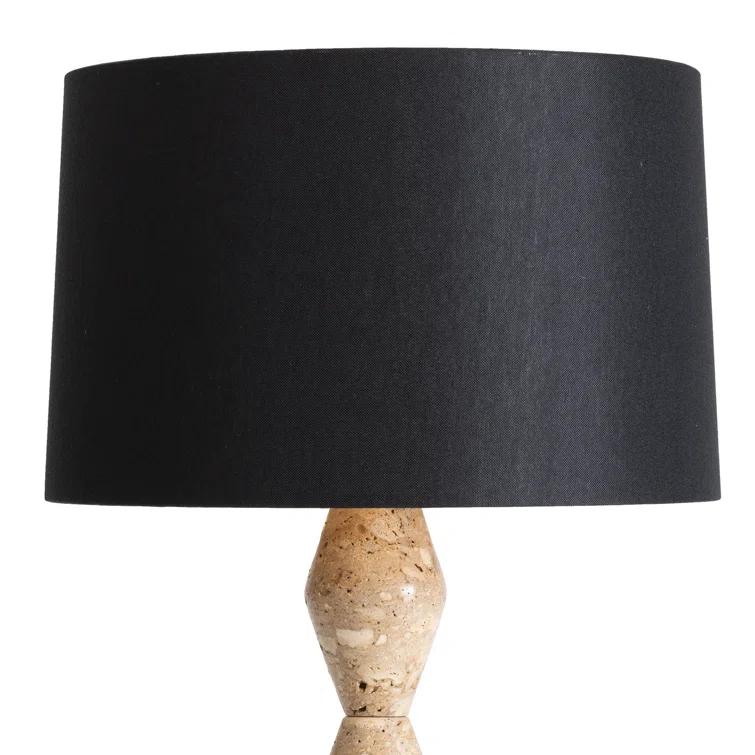 Mid-Century Modern Natural Stone Buffet Lamp with Black Linen Shade