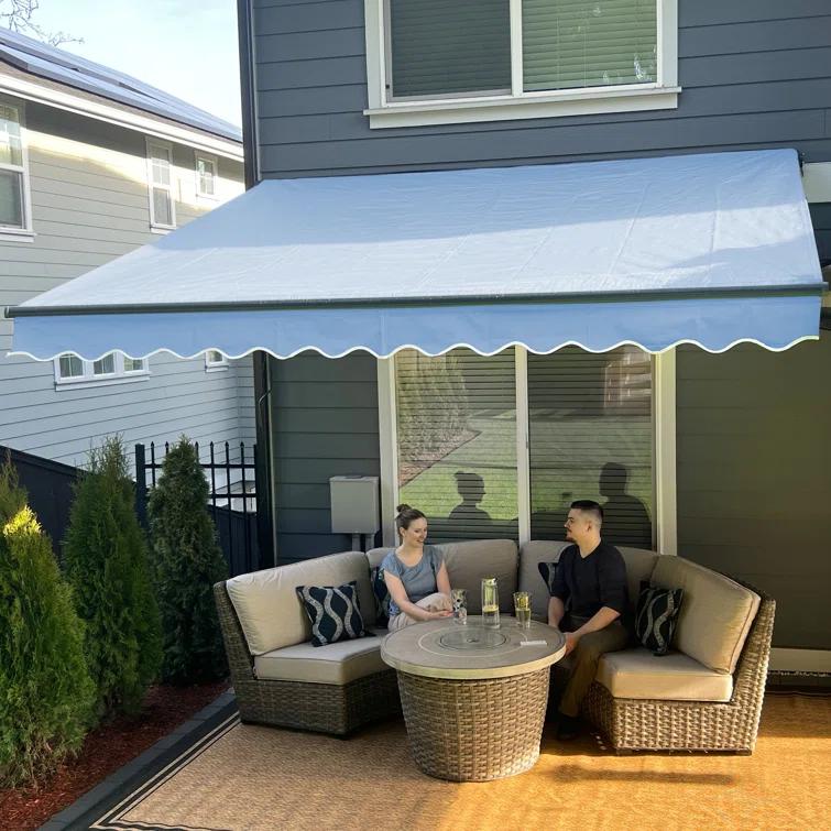 Retractable Home Patio Awning | Deck Canopy |UV Protection Sunshade | Manual Black Frame | Upgraded 2024