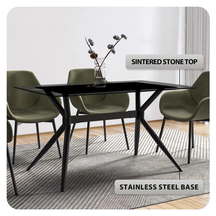 Hokku Designs Senath Modern Dining Table with Sintered Stone Top and Stainless Steel Base