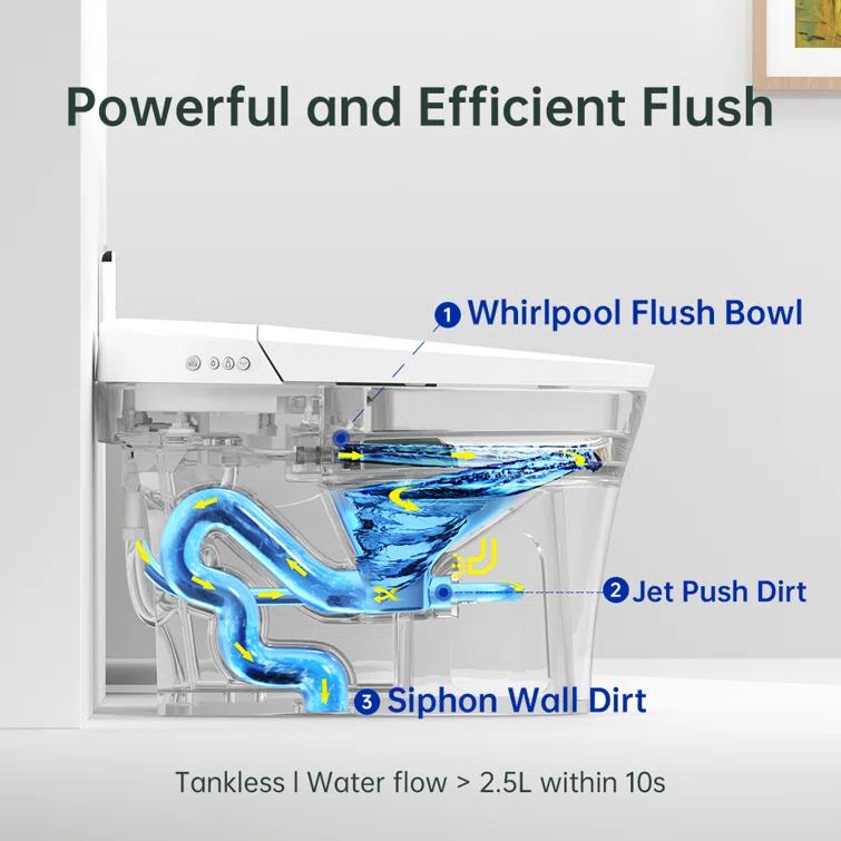 Smart Bidet Toilet, Elongated Tankless Toilet Bidet, Auto Flush, Foot Sensor Flush,Warm Water Clean,Dryer
