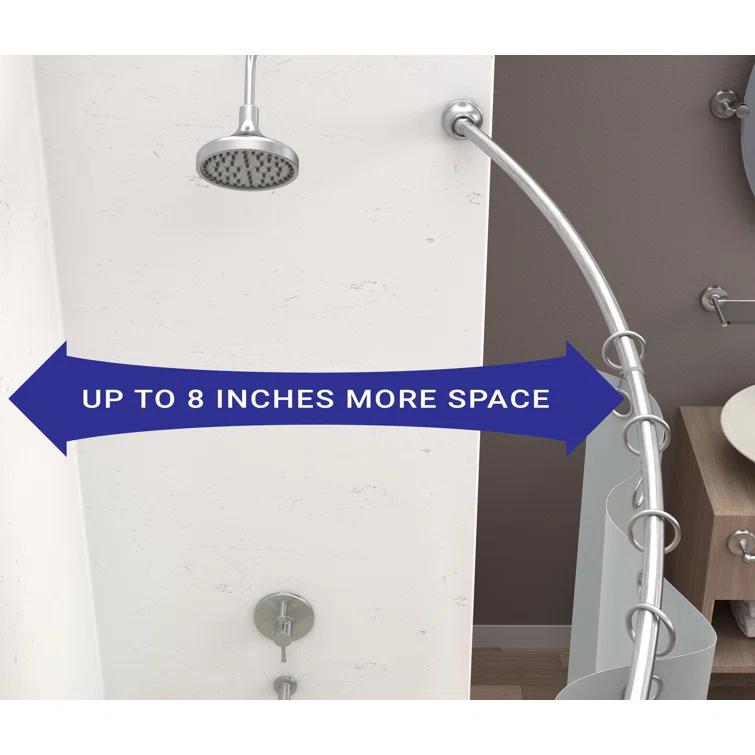 Hotel Comfort 42"- 72" Expandable Curved Shower Curtain Rod | Stainless Steel Shower Rod