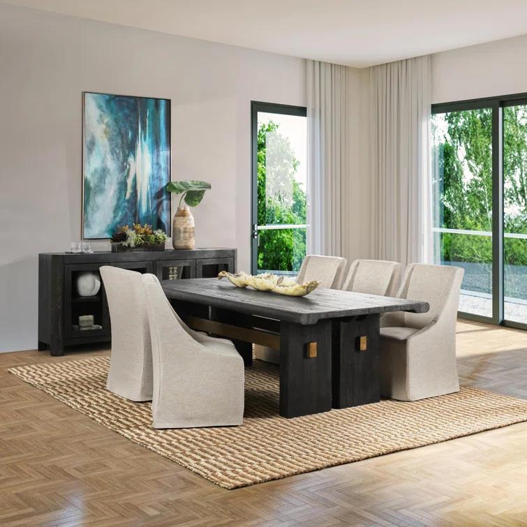 Black and Natural Pine Wood Rectangular Dining Table