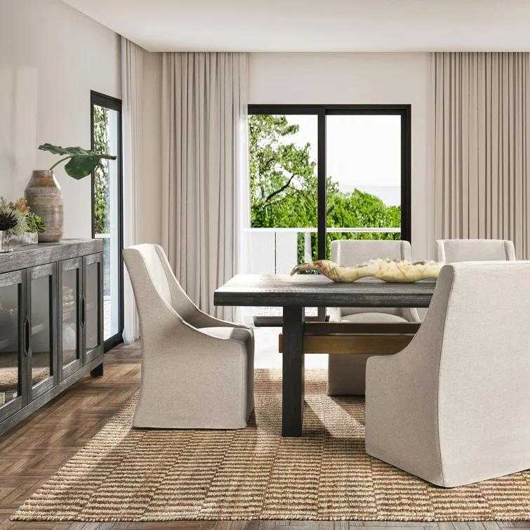 Black and Natural Pine Wood Rectangular Dining Table