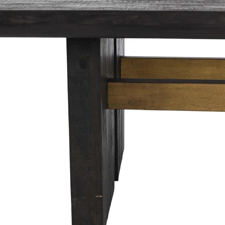 Black and Natural Pine Wood Rectangular Dining Table