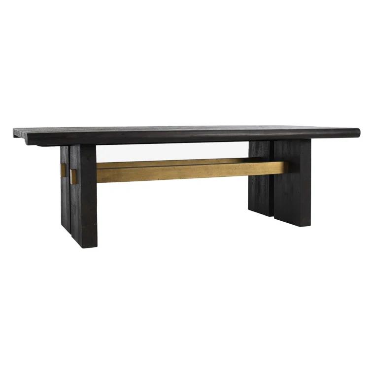 Black and Natural Pine Wood Rectangular Dining Table
