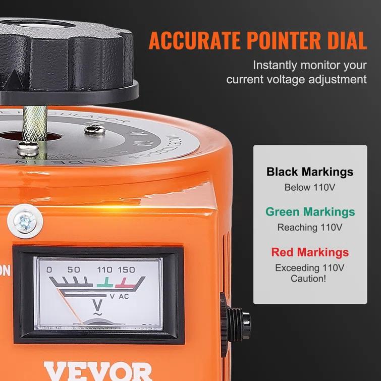 VEVOR 500VA Auto Variable Voltage Transformer, 15.3 Amp, 110V Input 0-130V Output AC Voltag