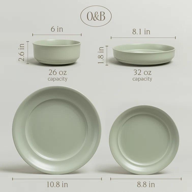 over&back Rimmed 16-Piece Semi Hand-Finished Stoneware Dinnerware Set, Service for 4