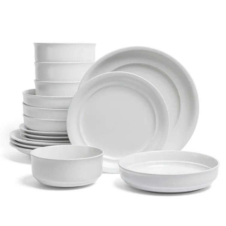 over&back Rimmed 16-Piece Semi Hand-Finished Stoneware Dinnerware Set, Service for 4