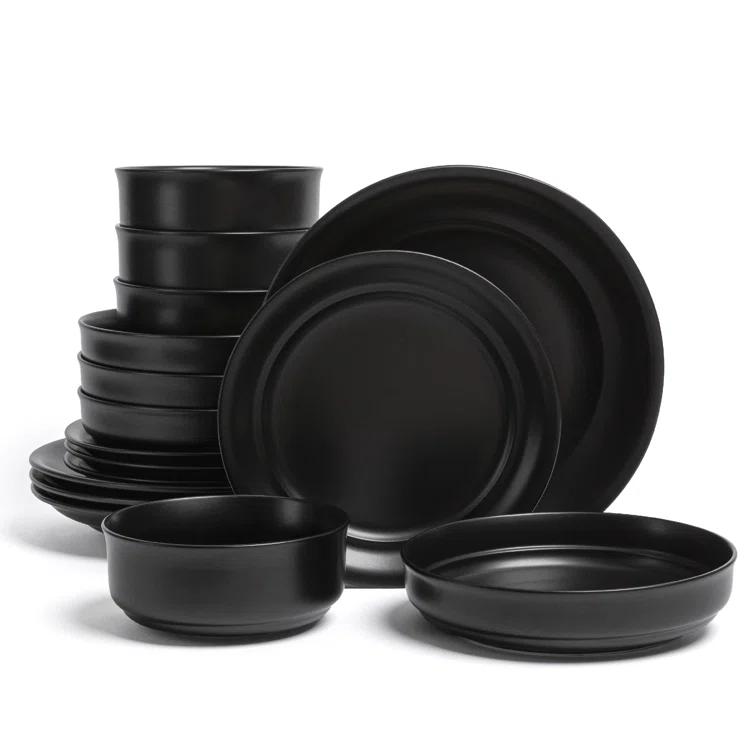 over&back Rimmed 16-Piece Semi Hand-Finished Stoneware Dinnerware Set, Service for 4