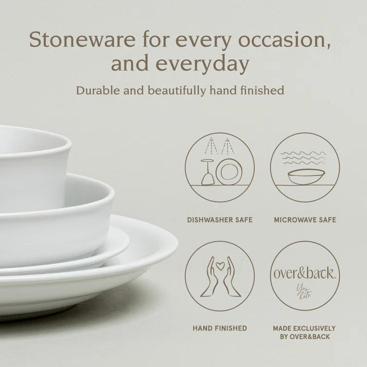 over&back Rimmed 16-Piece Semi Hand-Finished Stoneware Dinnerware Set, Service for 4