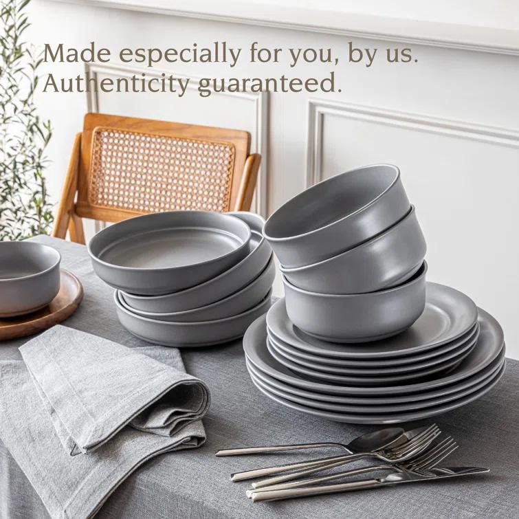 over&back Rimmed 16-Piece Semi Hand-Finished Stoneware Dinnerware Set, Service for 4