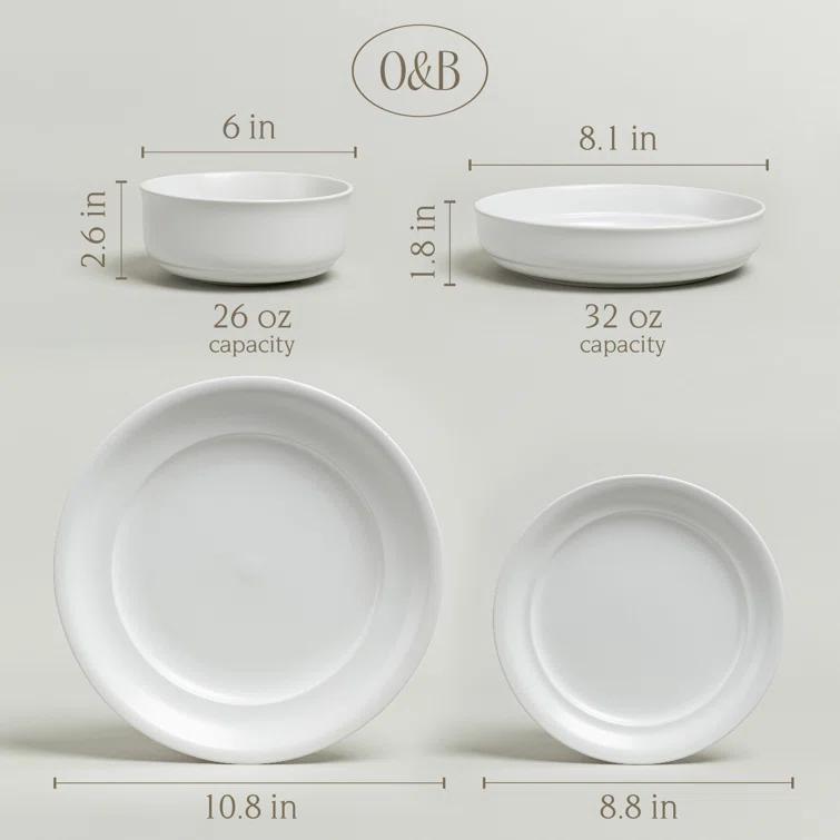 over&back Rimmed 16-Piece Semi Hand-Finished Stoneware Dinnerware Set, Service for 4