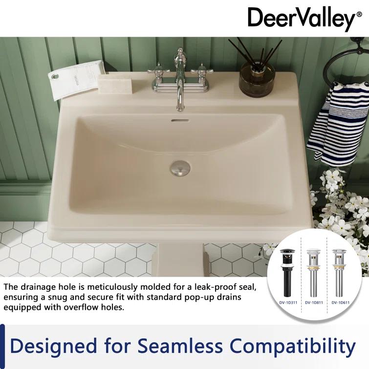 DeerValley Apex 34" Tall Rectangular Vitreous China Pedestal Bathroom Sink with Overflow DV-1P521