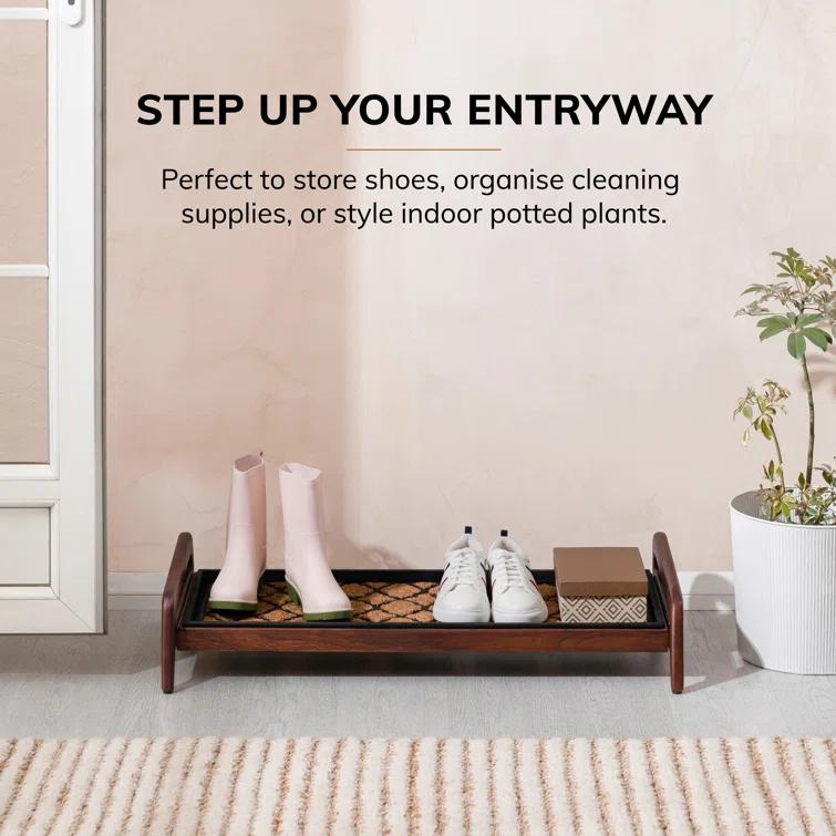 Solid Wood Boot Tray with Non-Slip Base – Waterproof Shoe Storage Cabinet for Entryway, Mudroom & Hallway