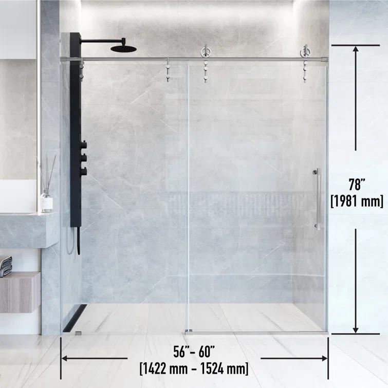 Hamilton 56-60" W x 78" H Sliding Frameless Shower Door with 3/8" Clear Glass