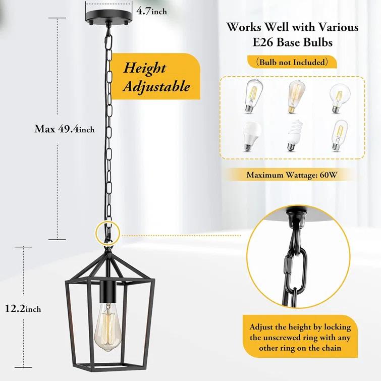 17 Stories Farmhouse Black Pendant Light for Kitchen Island Industrial Hanging Lantern Fixture