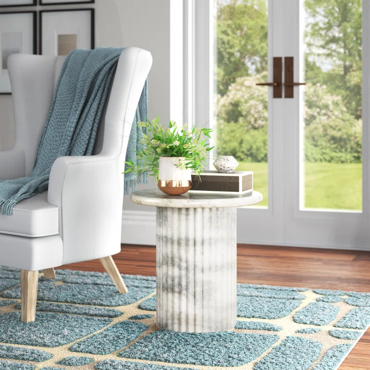 Mercer Round Side Table - White Marble
