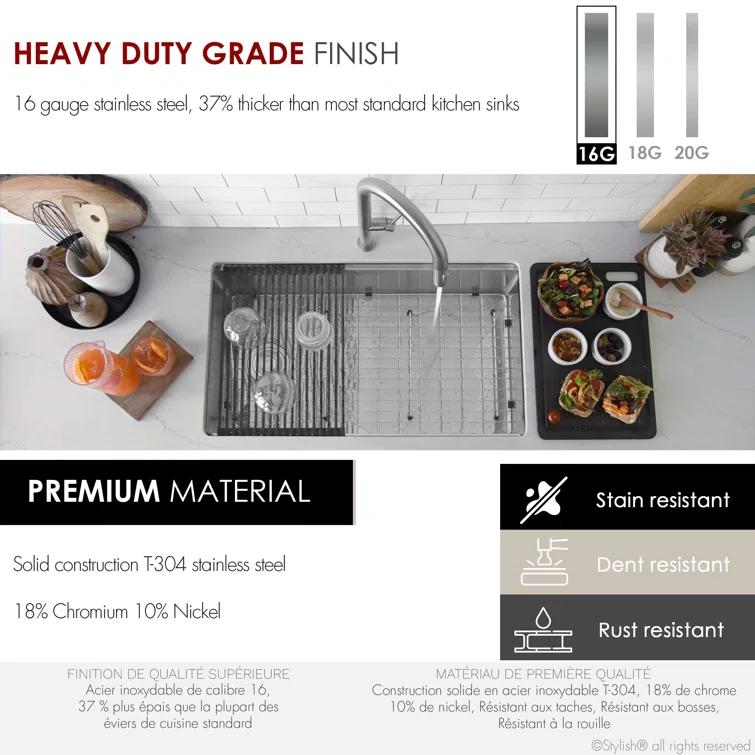 Stylish Versa33 Undermount 33" Workstation 16-gauge Single-Bowl Kitchen Sink