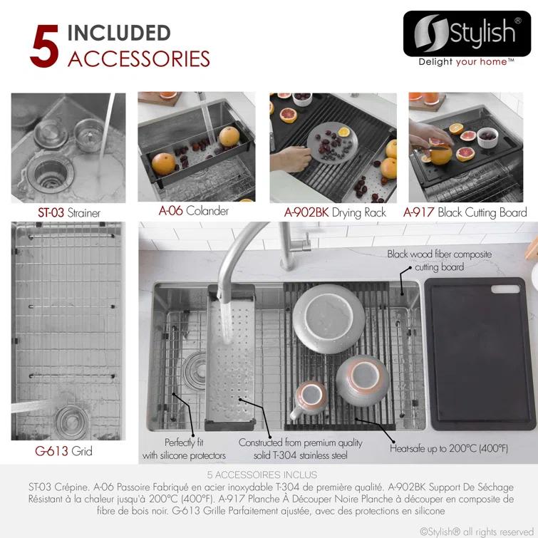 Stylish Versa33 Undermount 33" Workstation 16-gauge Single-Bowl Kitchen Sink