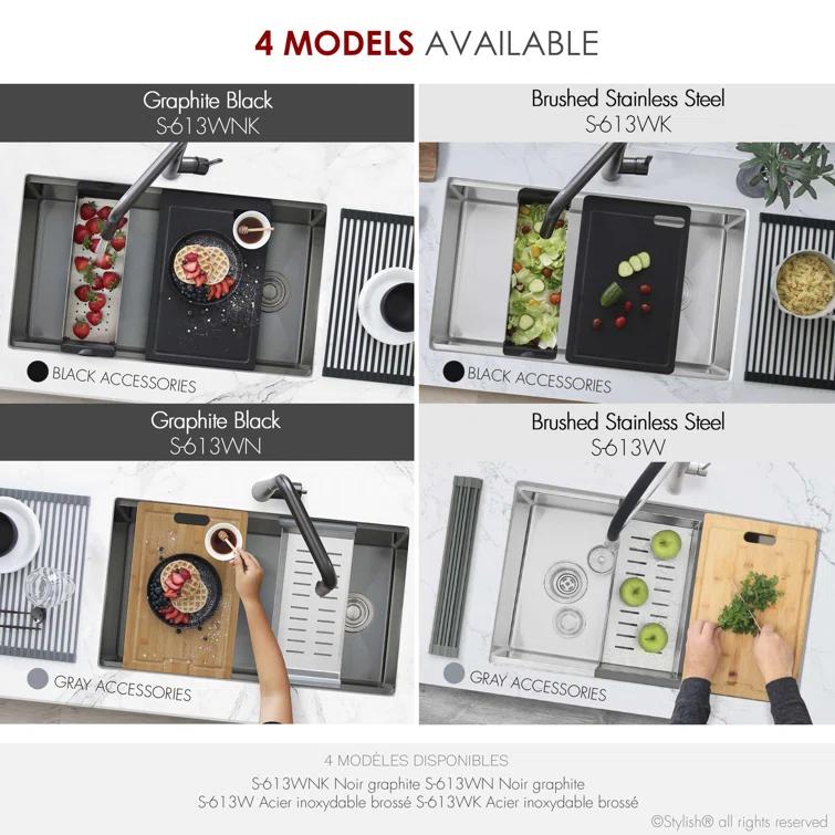 Stylish Versa33 Undermount 33" Workstation 16-gauge Single-Bowl Kitchen Sink