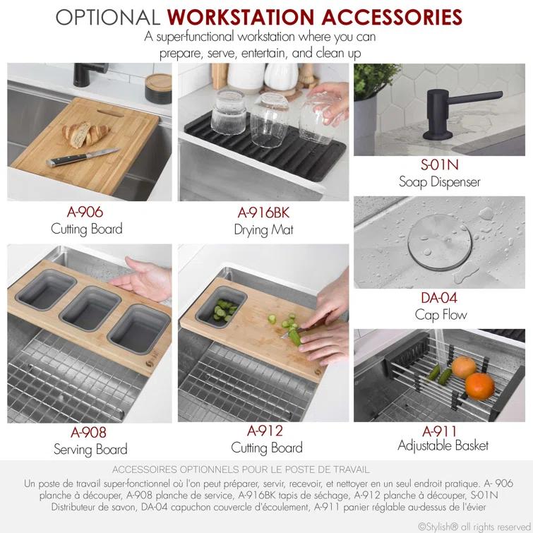 Stylish Versa33 Undermount 33" Workstation 16-gauge Single-Bowl Kitchen Sink