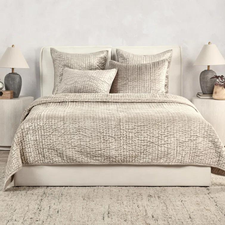 Gold Velvet Reversible King Quilt Set