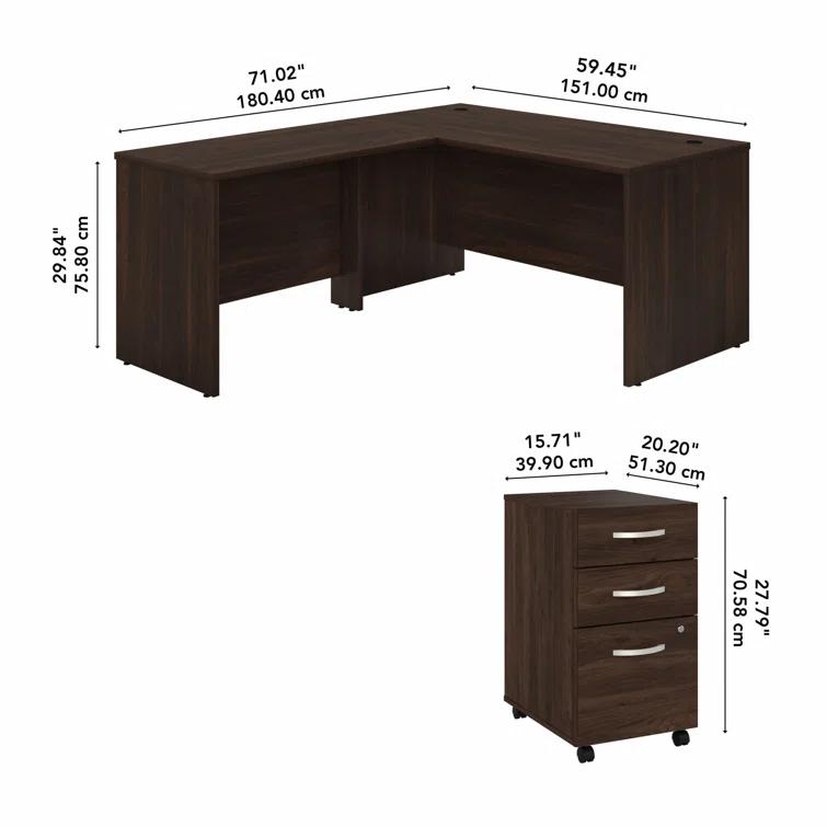 Bush Business Furniture Studio C L Shaped Desk with Mobile File Cabinet and Return
