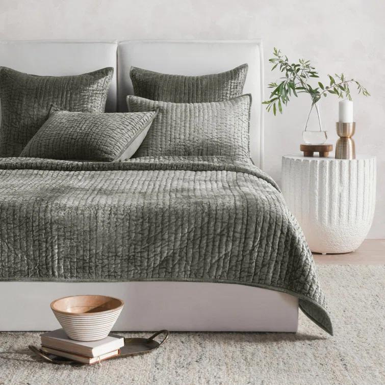 Dimitry 100% Rayon Velvet Sage Green Queen Quilt by Kosas Home