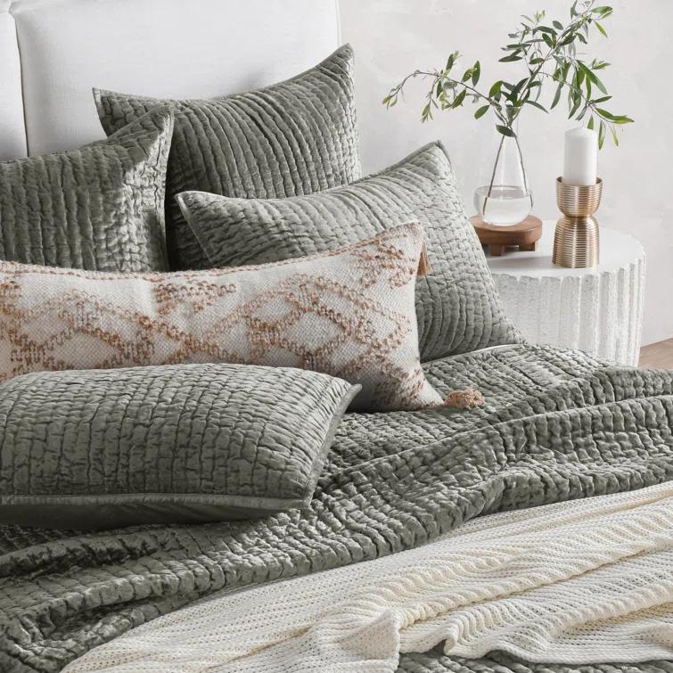 Dimitry 100% Rayon Velvet Sage Green Queen Quilt by Kosas Home