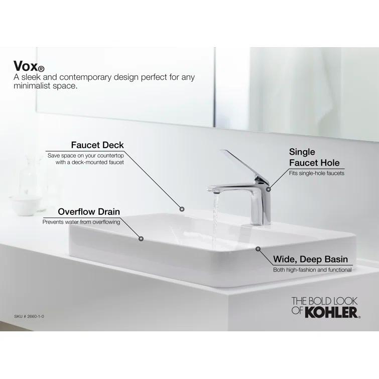 Vox® Vitreous China Rectangular Vessel Bathroom Sink with Overflow