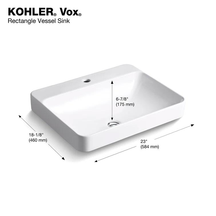 Vox® Vitreous China Rectangular Vessel Bathroom Sink with Overflow