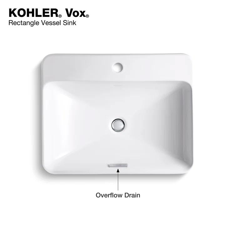 Vox® Vitreous China Rectangular Vessel Bathroom Sink with Overflow