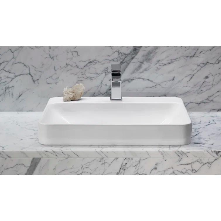 Vox® Vitreous China Rectangular Vessel Bathroom Sink with Overflow