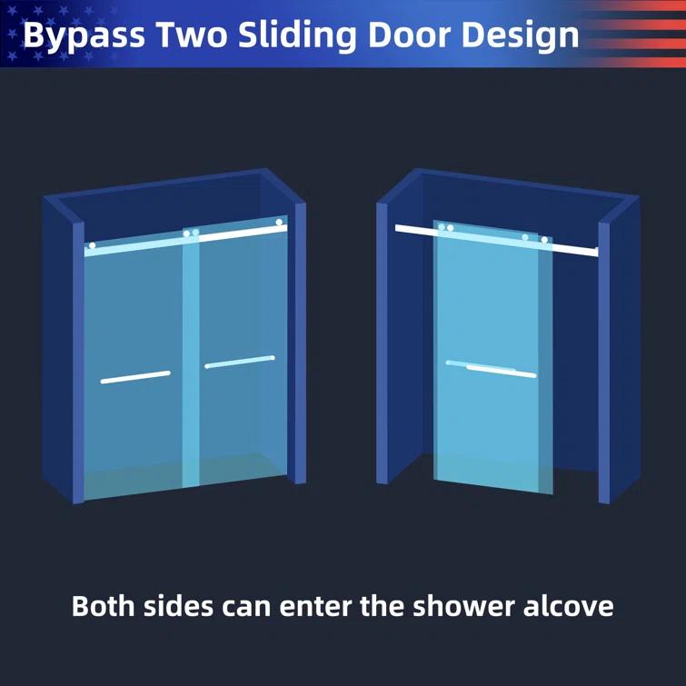 LAWRENCE 56-60"W X 75"H Frameless Double Sliding Shower Door, 304 Stainless Steel In Matte Black, 5/16" (8Mm) Thick SGCC Tempered Clear Glass. | Wayfair