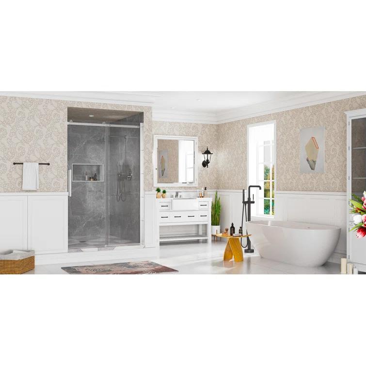 44"-48" W x 76" H Frameless Single Sliding Shower Door with Soft-Closing and Clear Tempered Glass